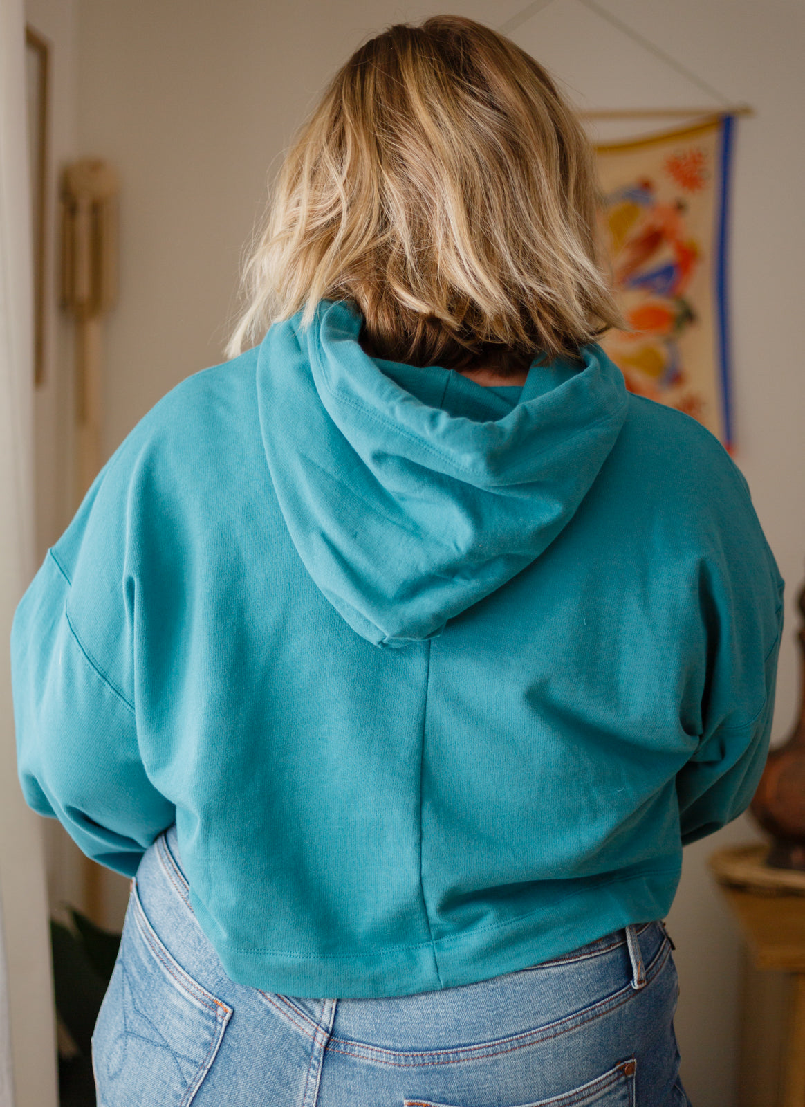 Hanging Out Cropped Hoodie, Teal