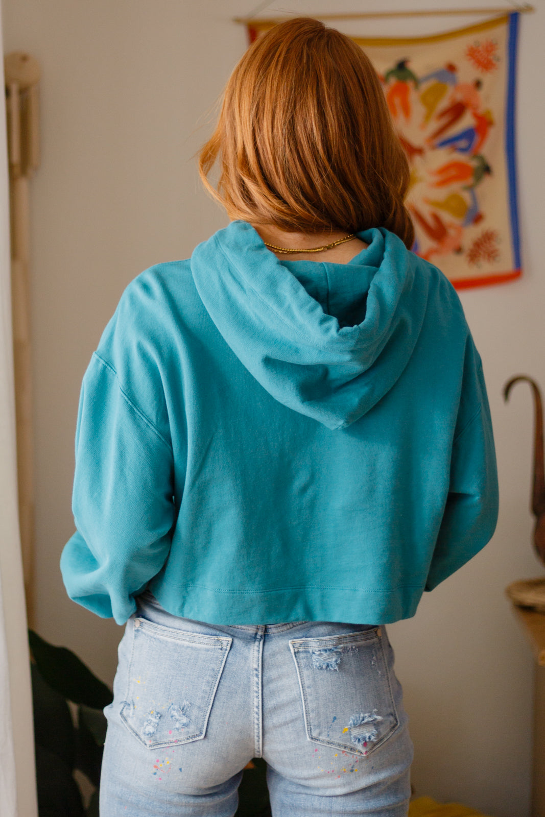 Hanging Out Cropped Hoodie, Teal