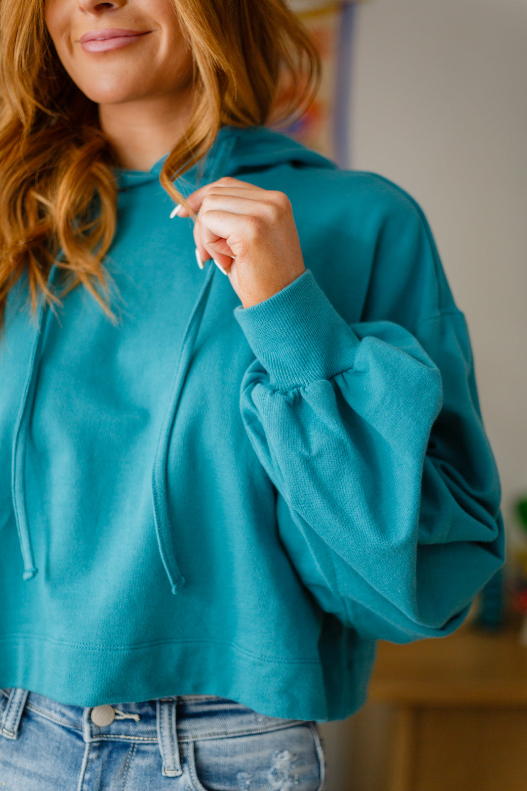 Hanging Out Cropped Hoodie, Teal