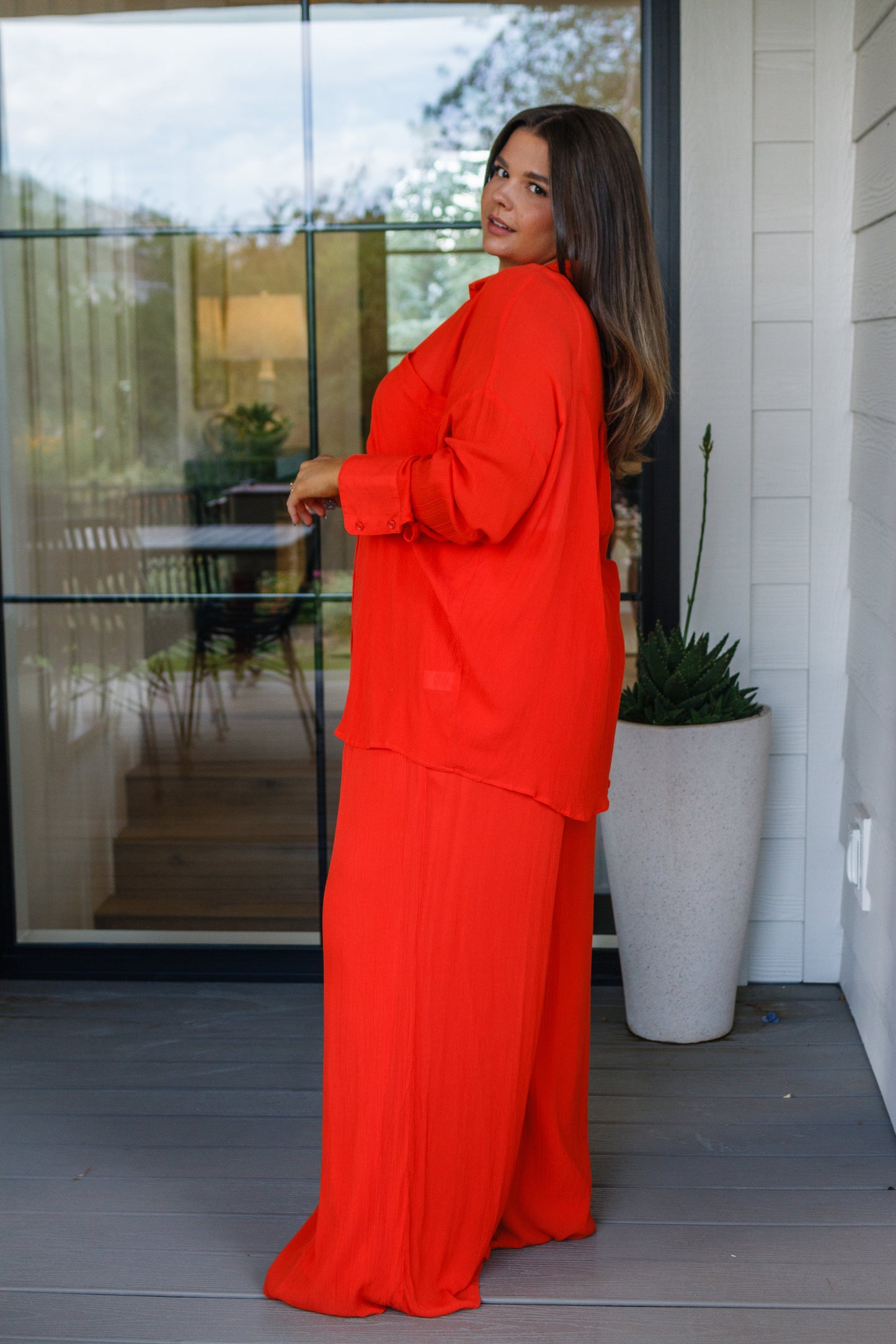 Not So Subtle Button Front Top, Tomato Red