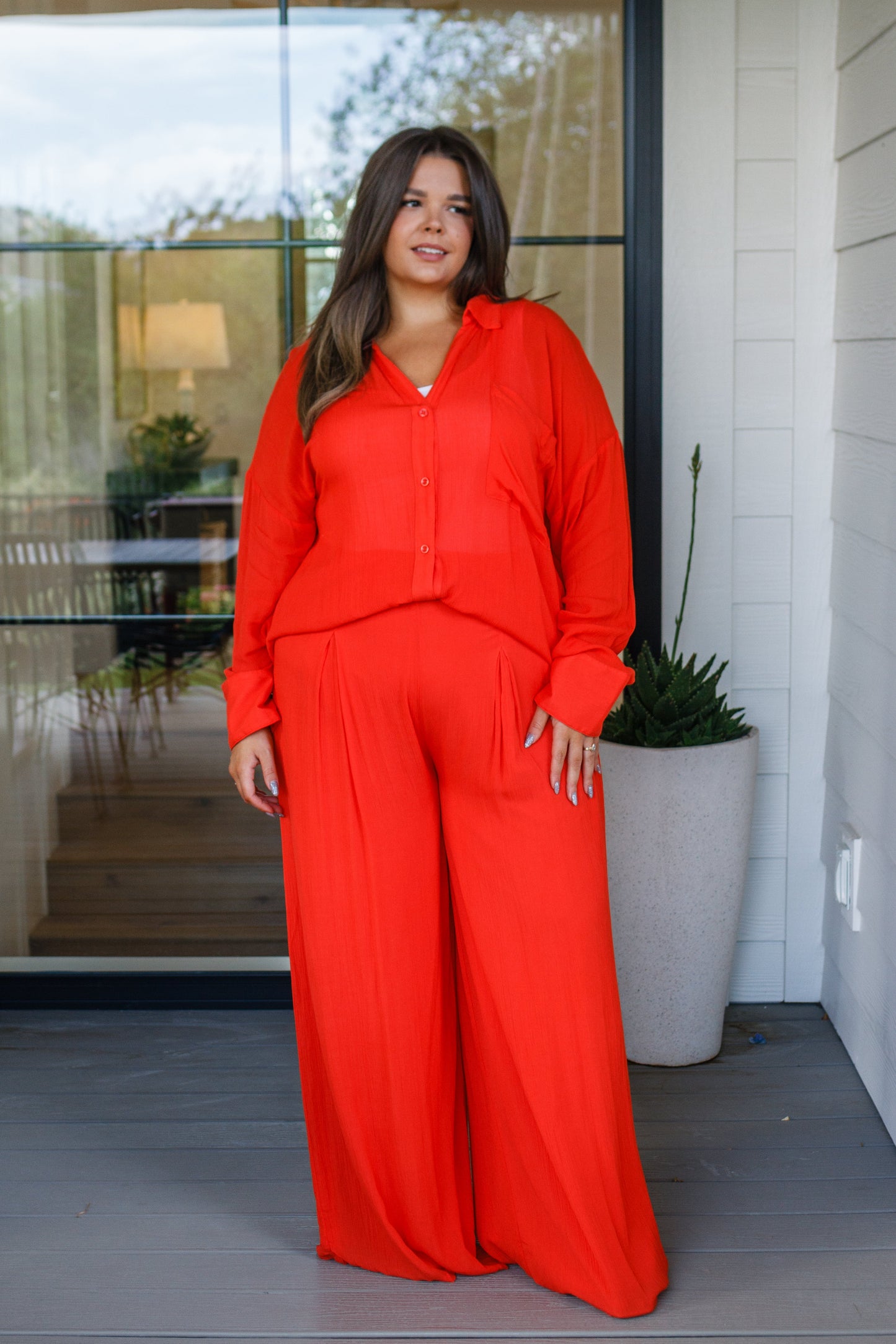 Not So Subtle Button Front Top, Tomato Red