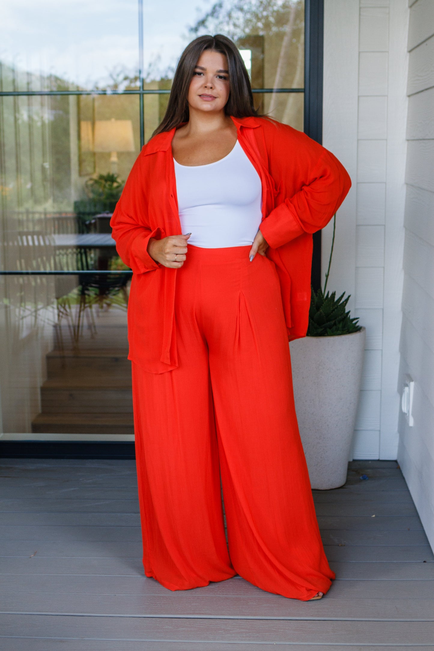 Not So Subtle Button Front Top, Tomato Red