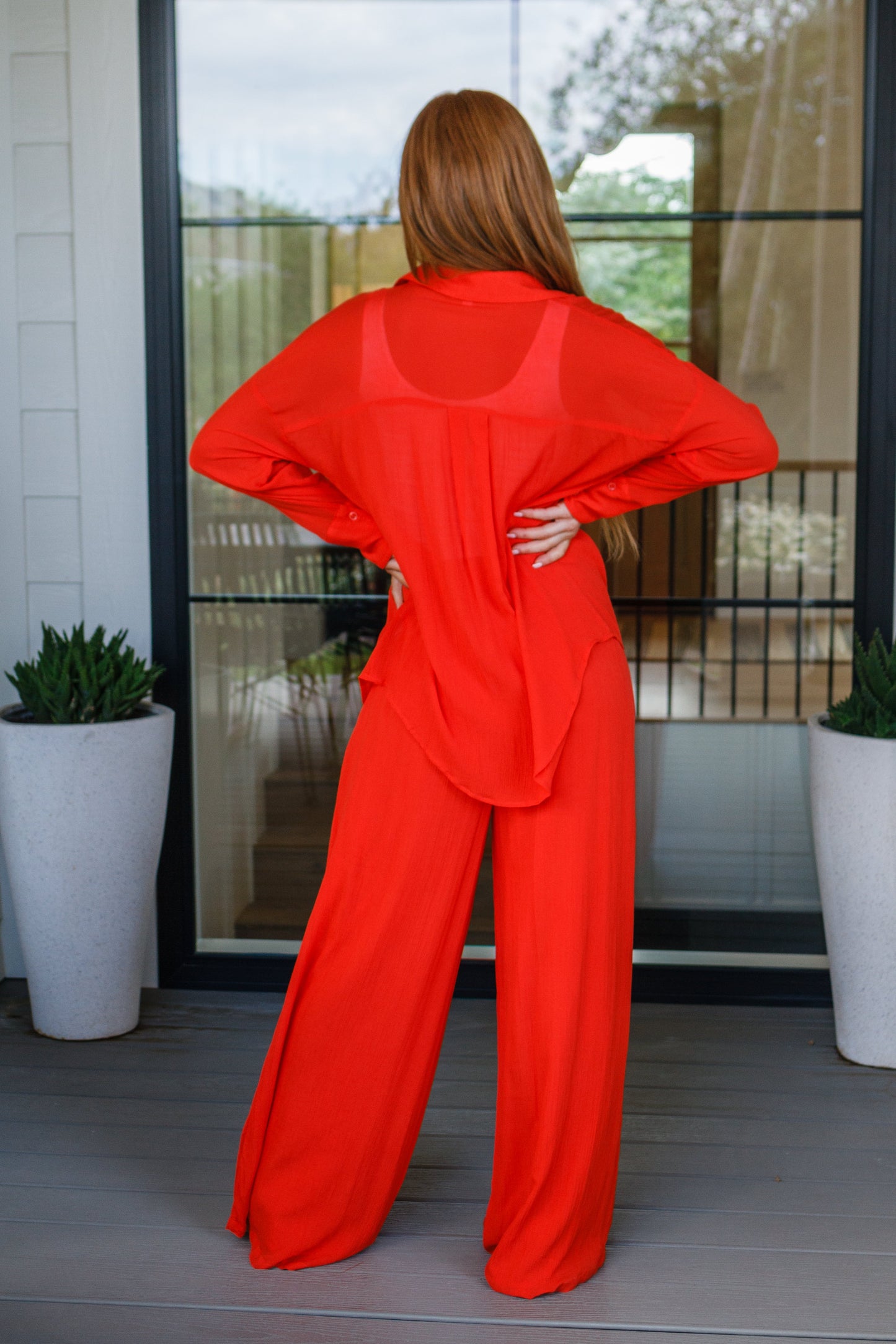 Not So Subtle Button Front Top, Tomato Red