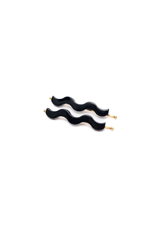 Black Sleek Waves Hair Pins, 2-Pack