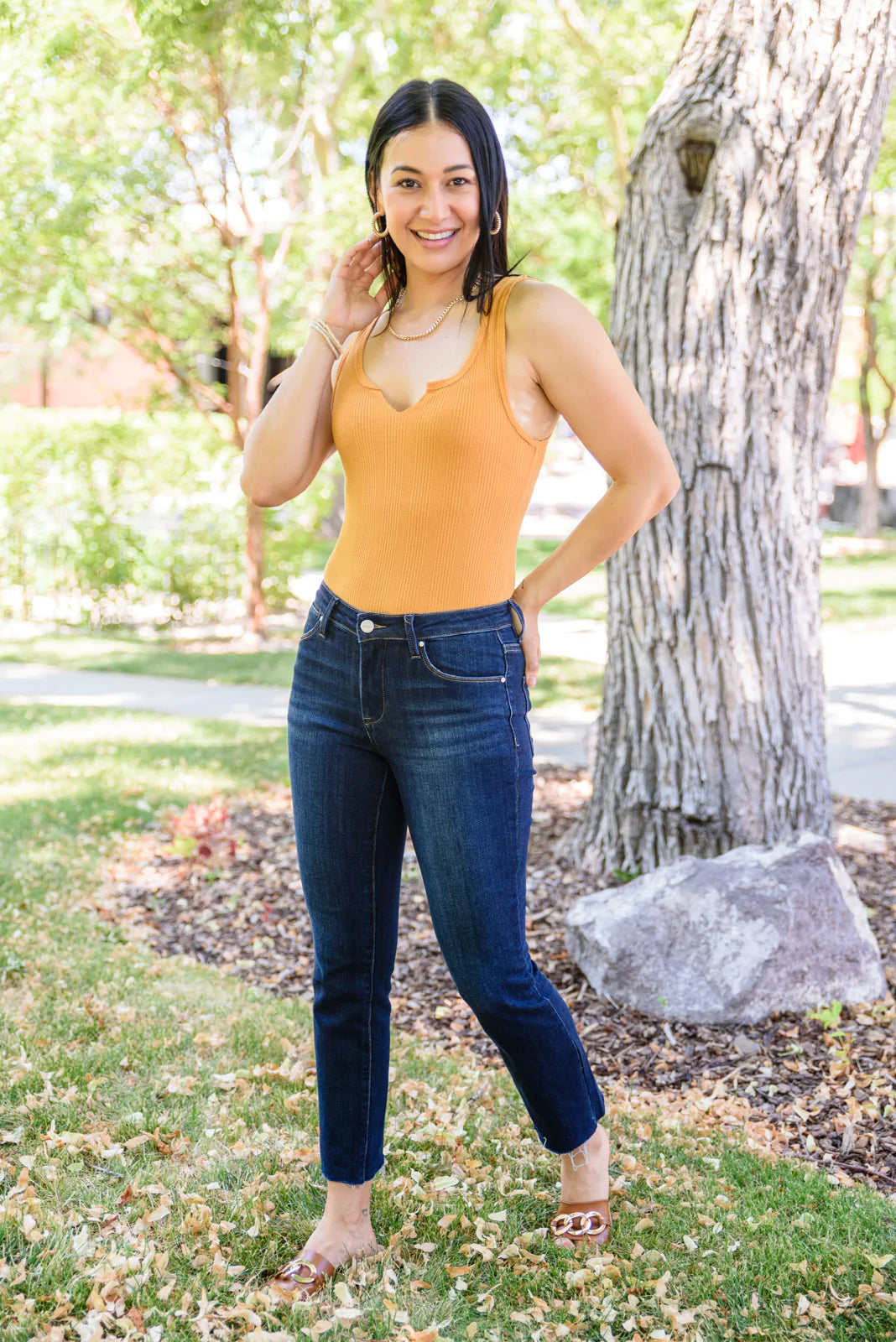 RISEN Sofia Dark Wash Straight Leg Ankle Jeans