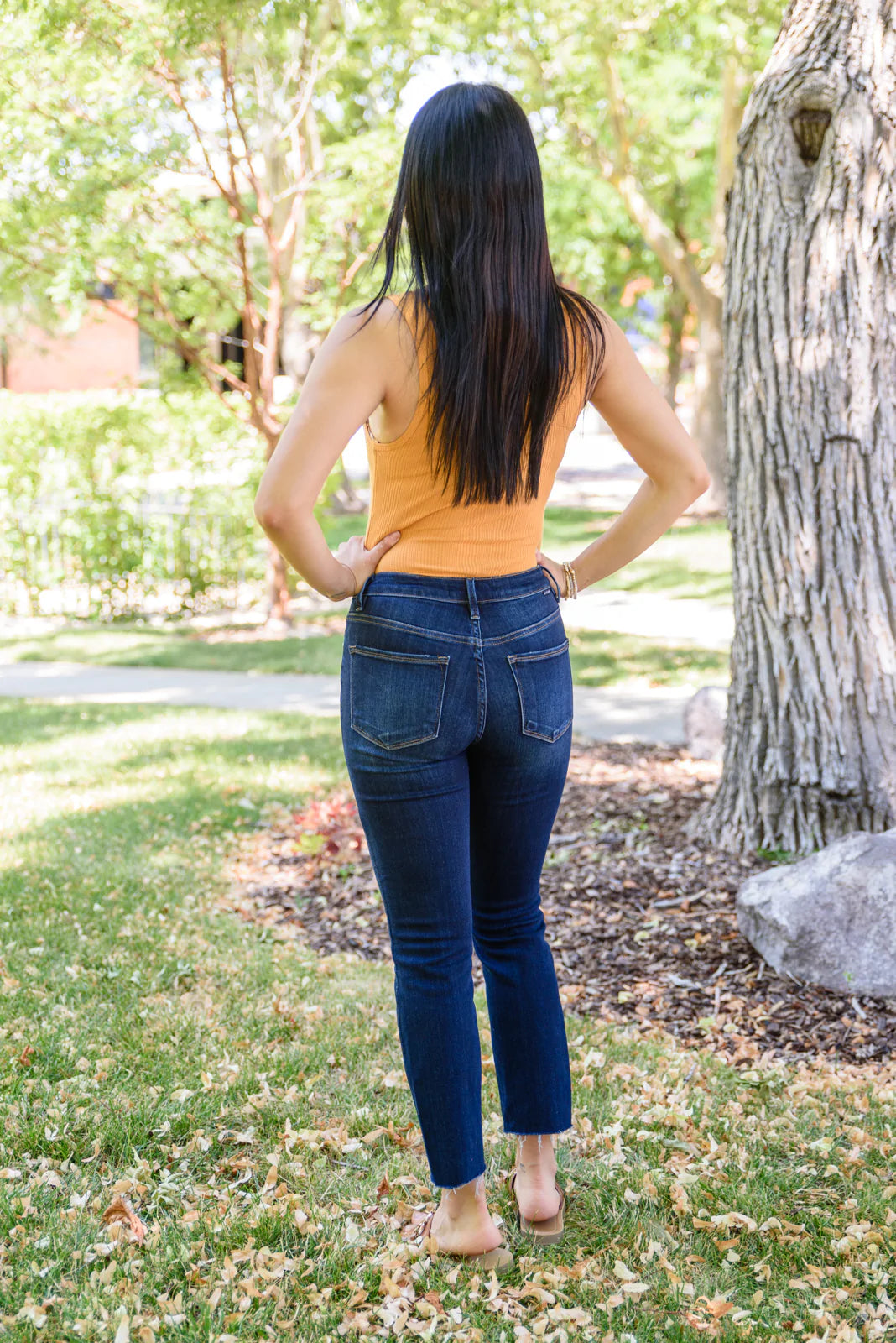 RISEN Sofia Dark Wash Straight Leg Ankle Jeans