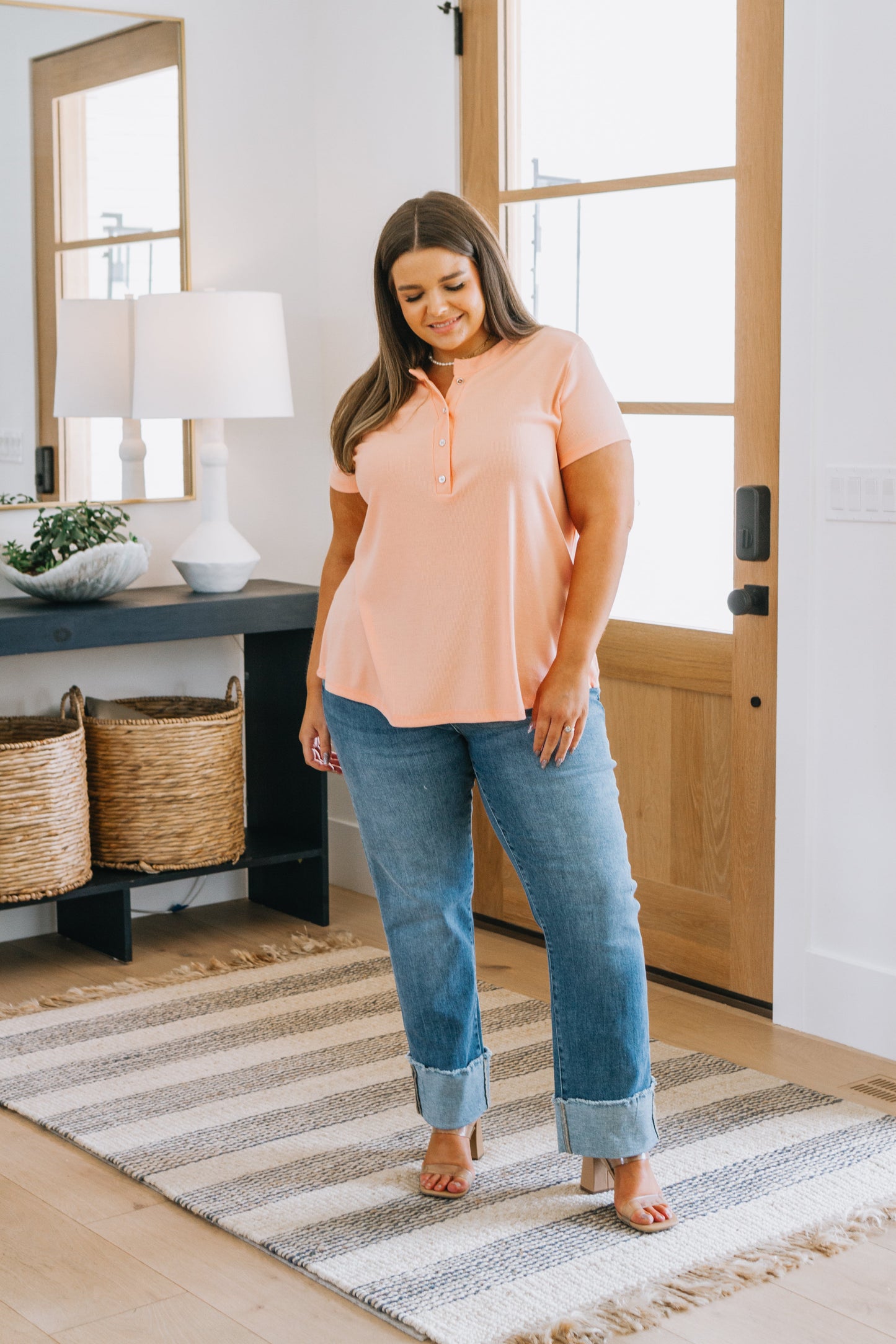 Tippy Top Ribbed Knit Henley, Peach