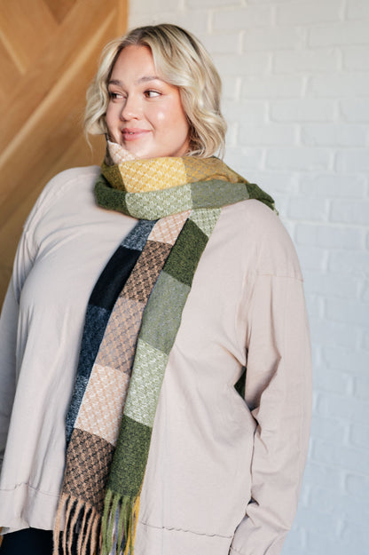 Keep Me Cozy Checkered Fringe Scarf, Woodland Shades