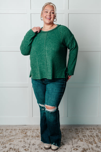 Simple Silhouette Brushed Hacci Sweater, Green