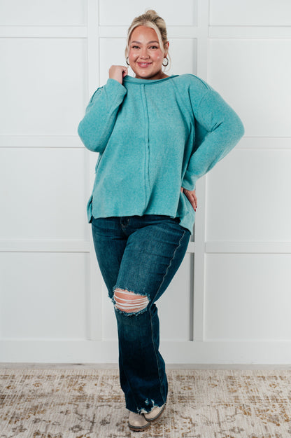 Simple Silhouette Brushed Hacci Sweater, Dusty Teal