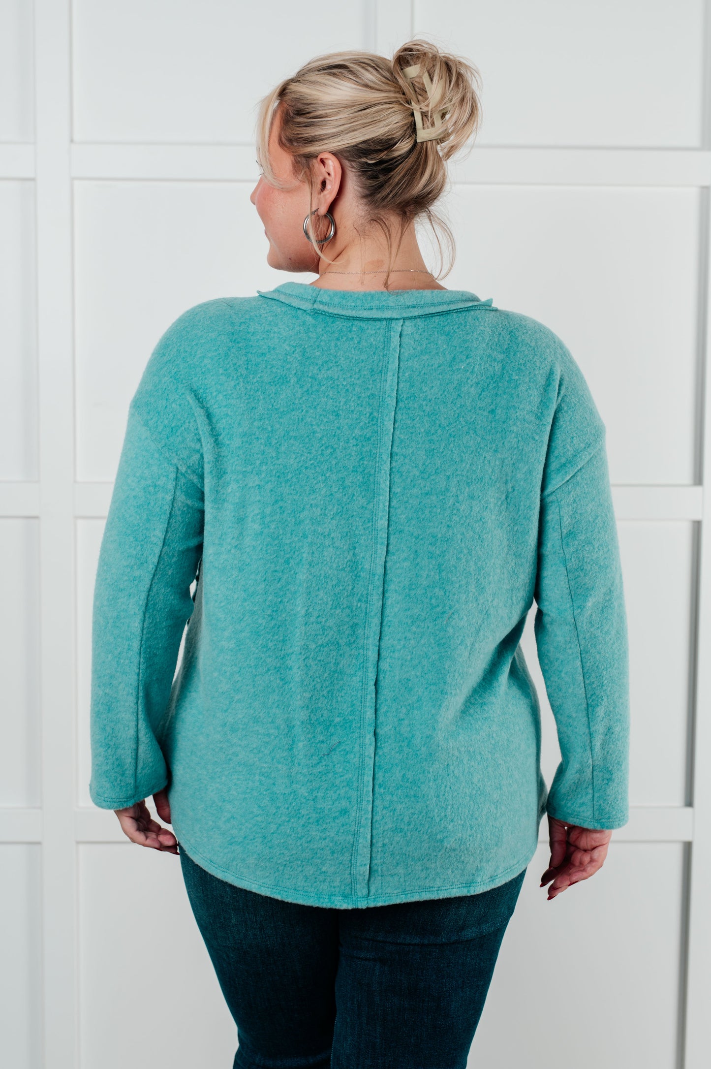 Simple Silhouette Brushed Hacci Sweater, Dusty Teal