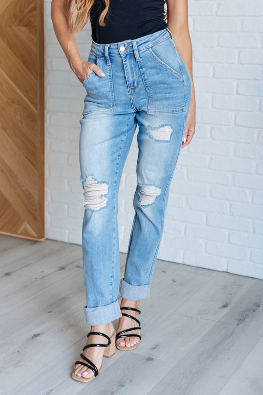 JUDY BLUE Aiden High Rise Distressed Boyfriend Jeans