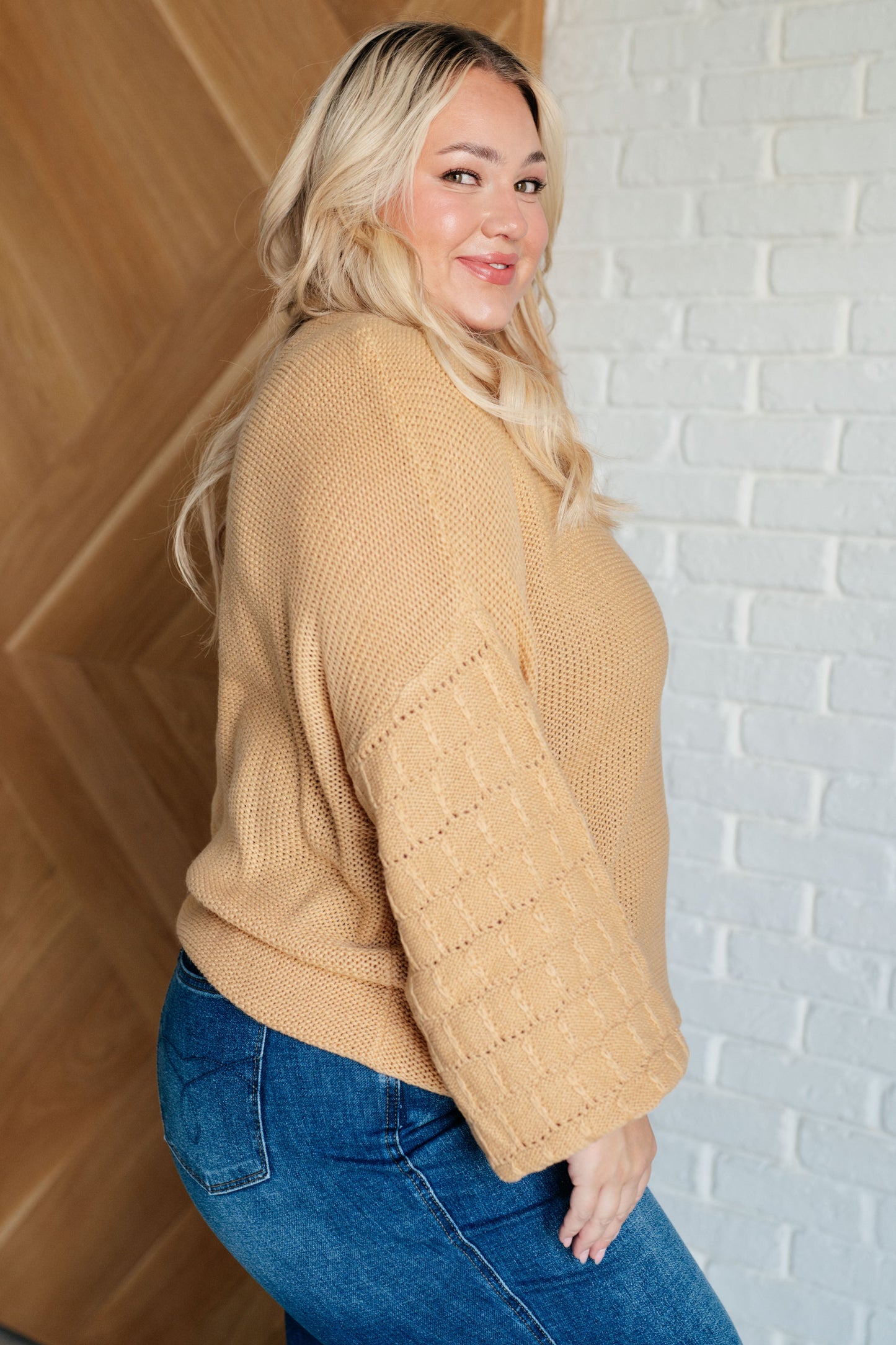 Bubbly Personality Bubble Sleeve Sweater, Wheat