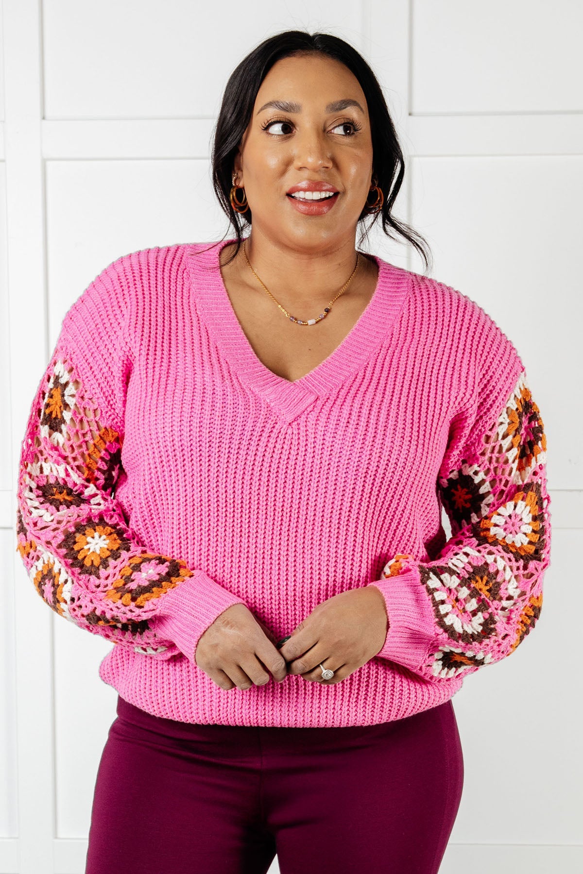 Bloom Crocheted Floral Sleeve Sweater