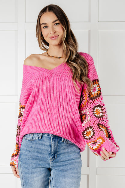 Bloom Crocheted Floral Sleeve Sweater