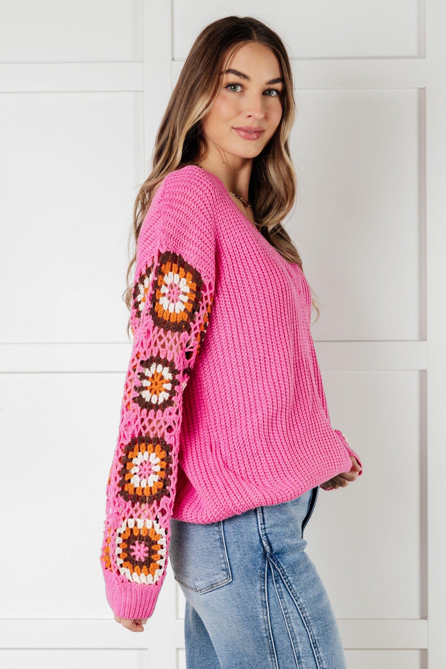 Bloom Crocheted Floral Sleeve Sweater