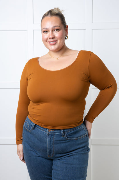 Bring In The Basics Seamless Reversible Long Sleeve Top, Caramel