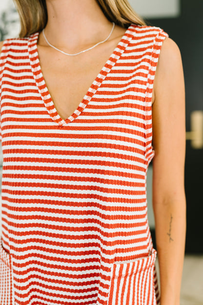 Mesa Rust Stripe Ribbed Knit Romper