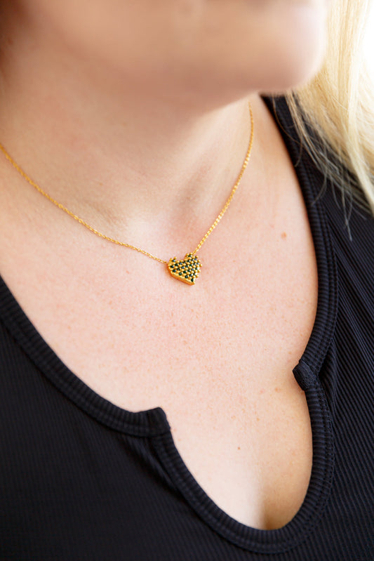 18K Gold-Plated Checkered Heart Necklace