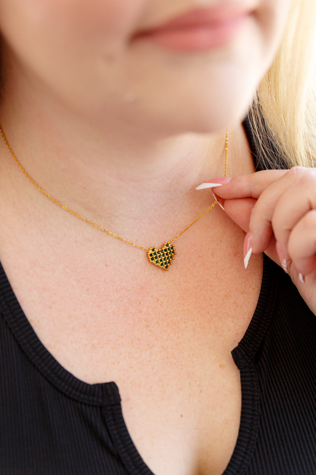 18K Gold-Plated Checkered Heart Necklace