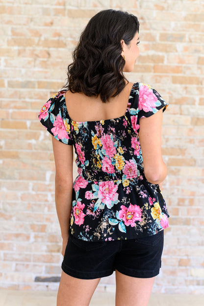 Constantly Cute Smocked Floral Top, Black