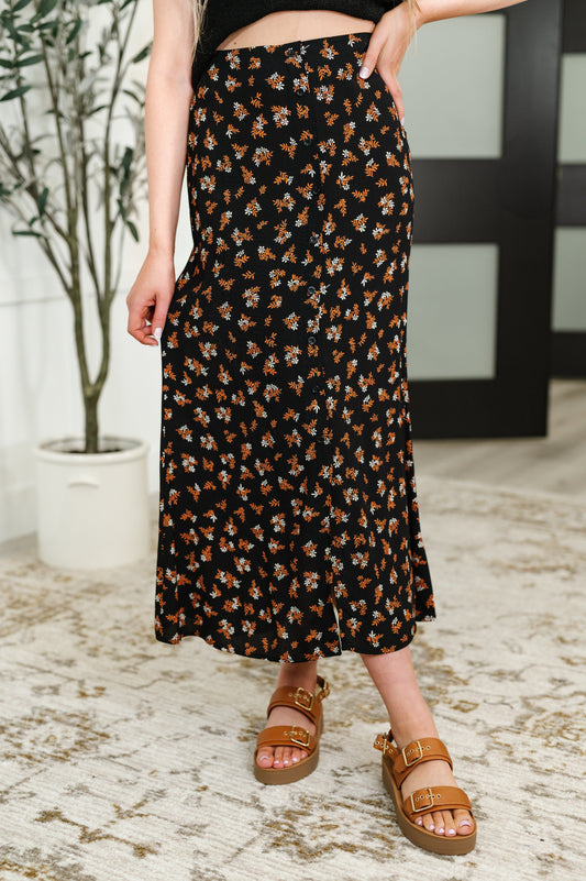 Briar Black & Rust Floral Midi Skirt