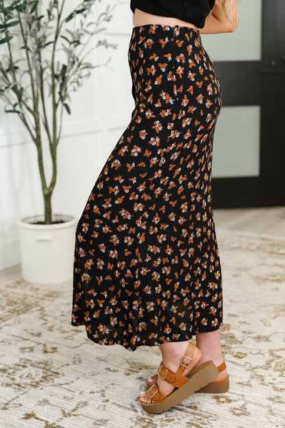 Briar Black & Rust Floral Midi Skirt