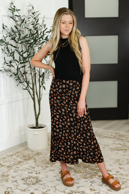 Briar Black & Rust Floral Midi Skirt