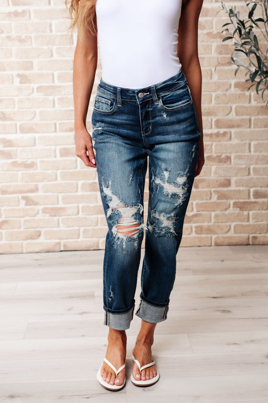 JUDY BLUE Danny Mid Rise Cuffed Destroy Boyfriend Jeans