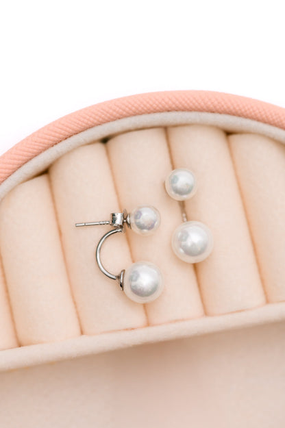 Sterling Silver Double Pearl Stud Earrings