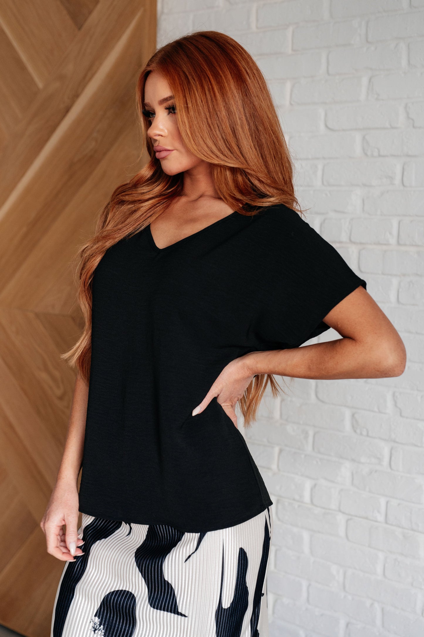 Sloane V-Neck Blouse Top, Black