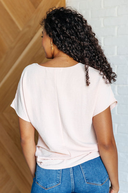 Sloane V-Neck Blouse Top, Blush