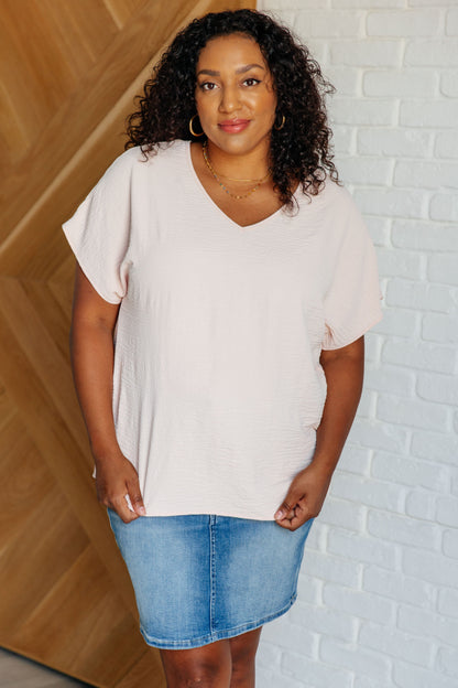 Sloane V-Neck Blouse Top, Blush