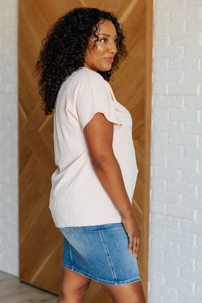 Sloane V-Neck Blouse Top, Blush