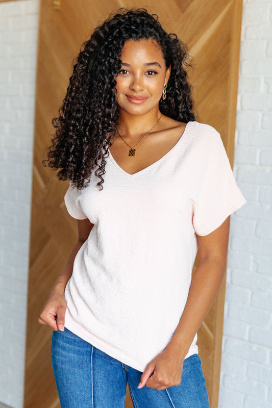 Sloane V-Neck Blouse Top, Blush