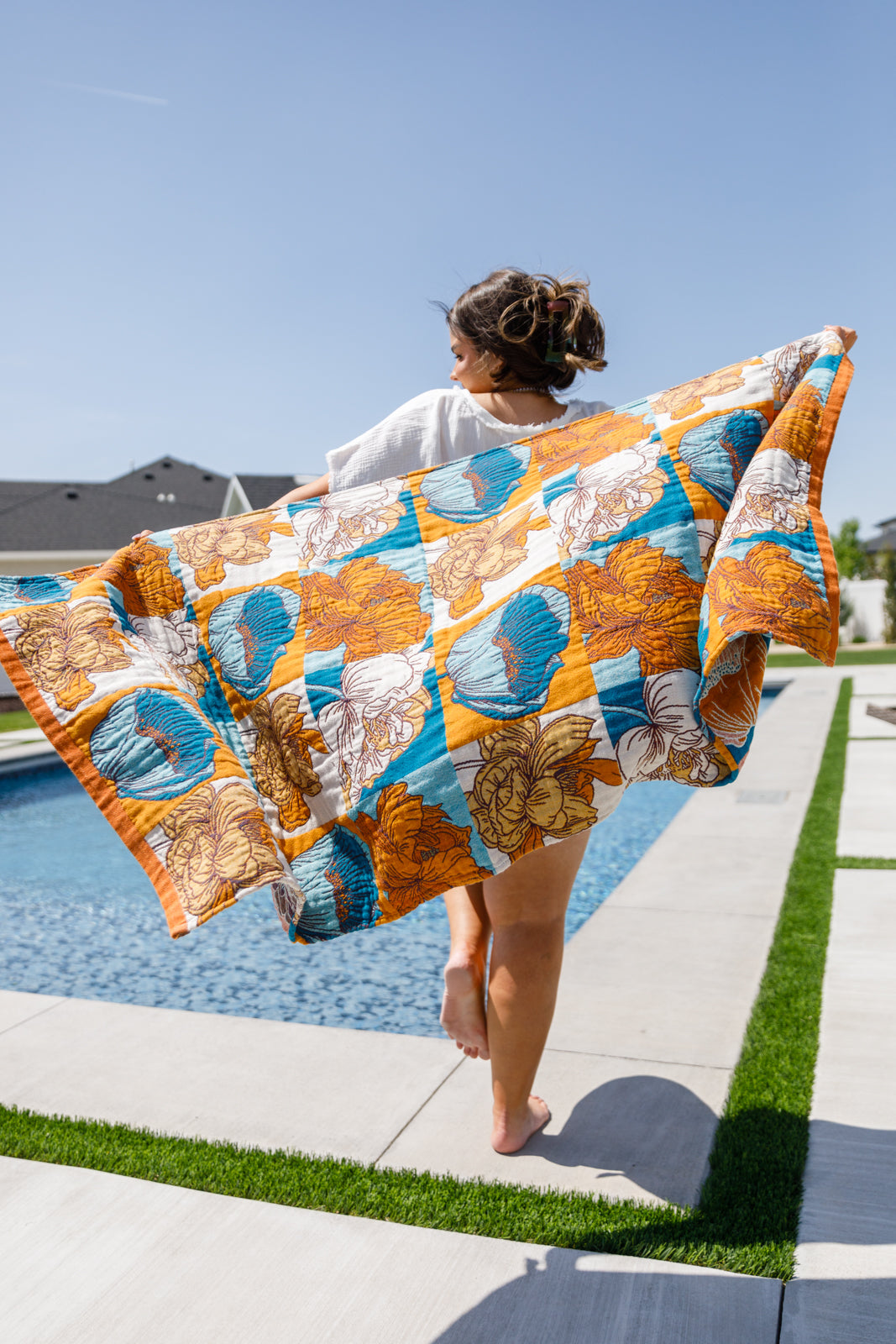 Luxury Turkish Beach Towel, Block Floral