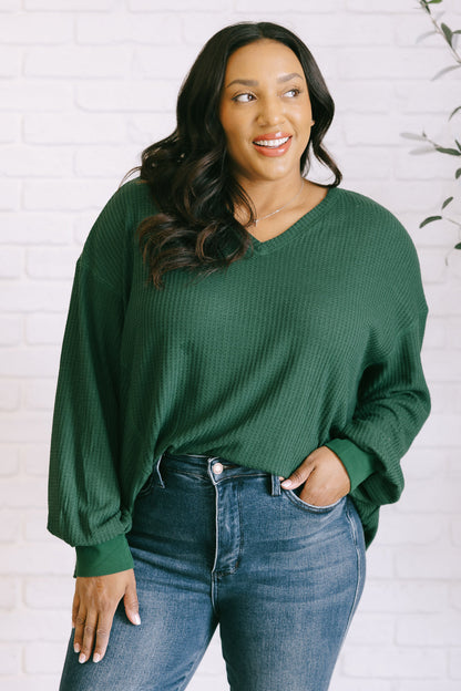 Good Things Are Coming Long Sleeve V-Neck Top, Green