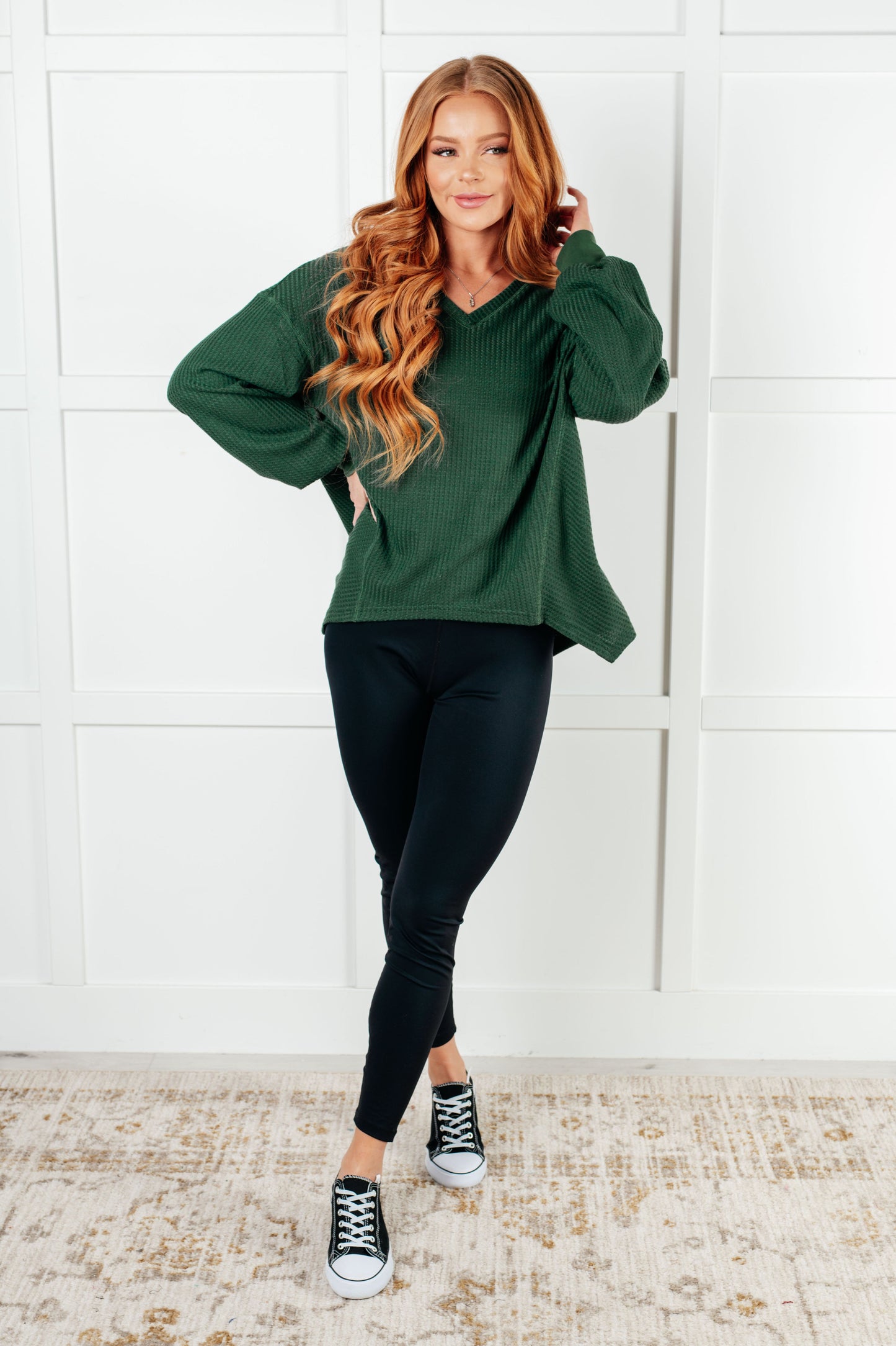 Good Things Are Coming Long Sleeve V-Neck Top, Green