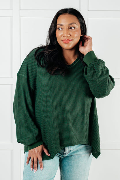 Good Things Are Coming Long Sleeve V-Neck Top, Green