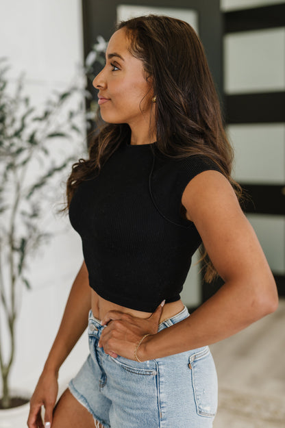 Heavenly Black Cap Sleeve Crop Top