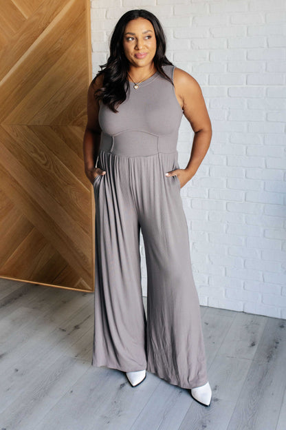 Hilary Wide Leg Jumpsuit, Grey