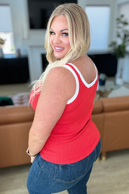 Varsity Contrast Trim Tank Top, Red