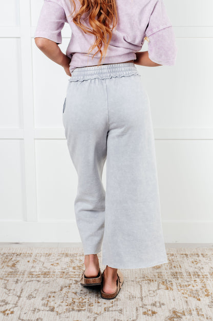 Mineral Wash Wide Leg Cropped Pants, Light Grey