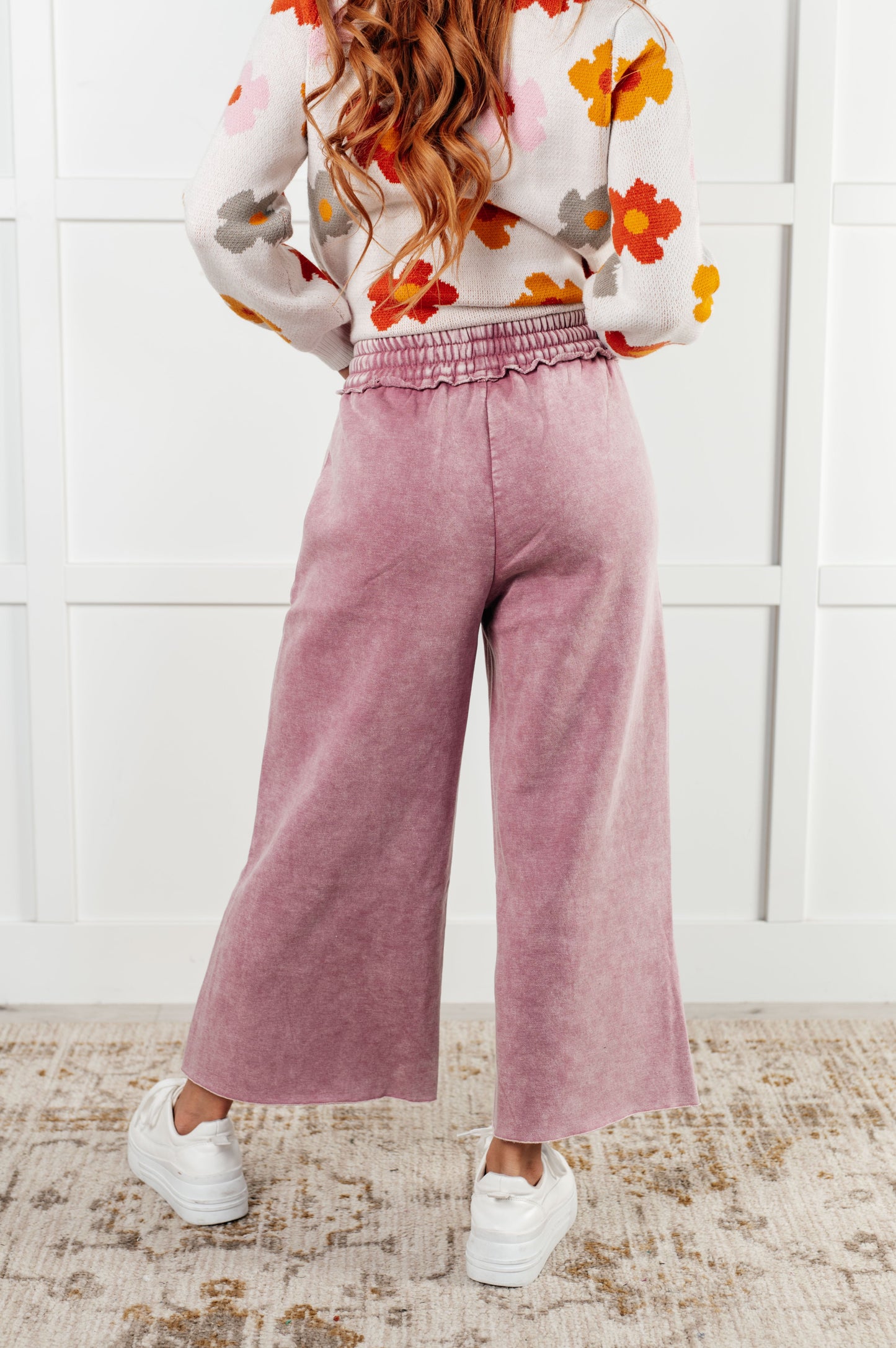 Mineral Wash Wide Leg Cropped Pants, Light Rose