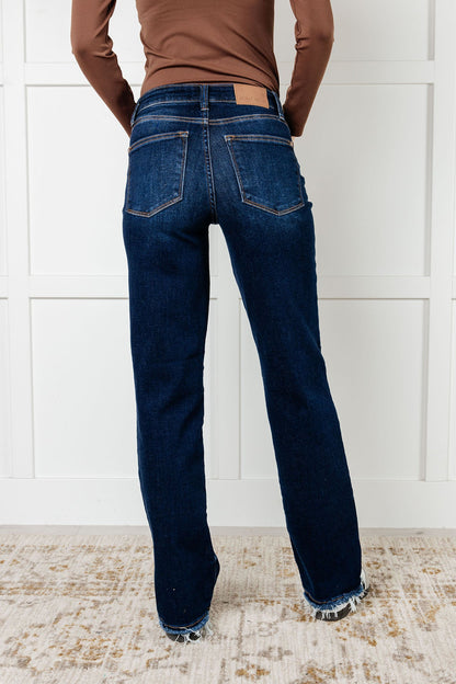 JUDY BLUE Jacqueline Mid Rise Frayed Hem Straight Leg Jeans