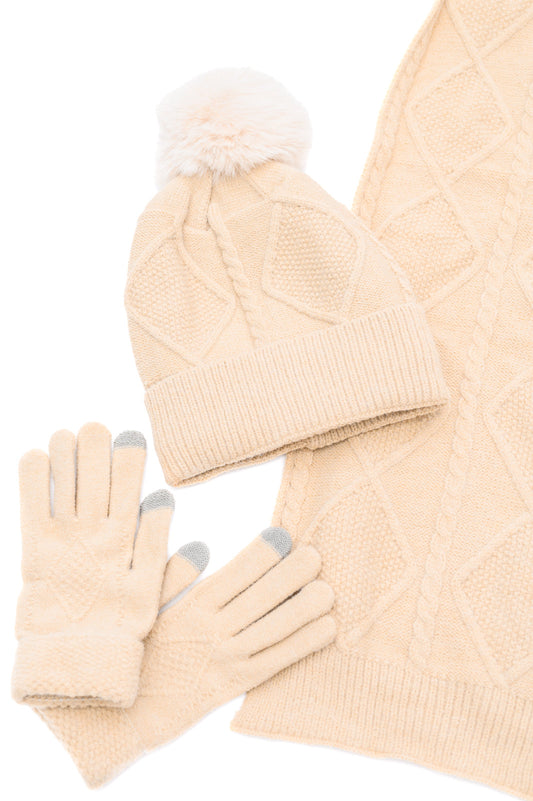 Jane Frost Beanie, Glove, and Scarf Set, Beige