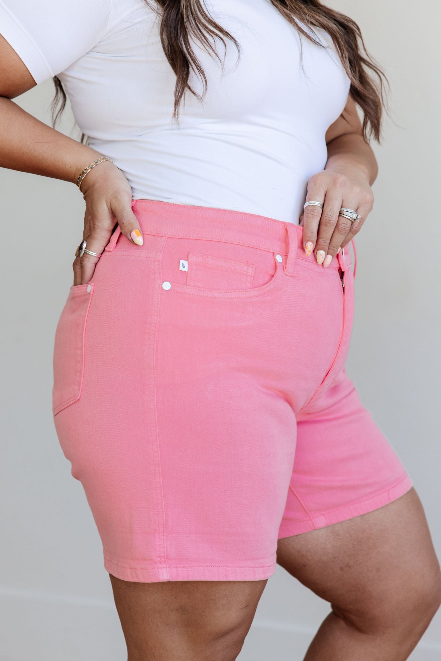 JUDY BLUE Jenna Tummy Control Cuffable Shorts, Pink