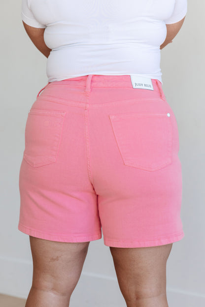 JUDY BLUE Jenna Tummy Control Cuffable Shorts, Pink