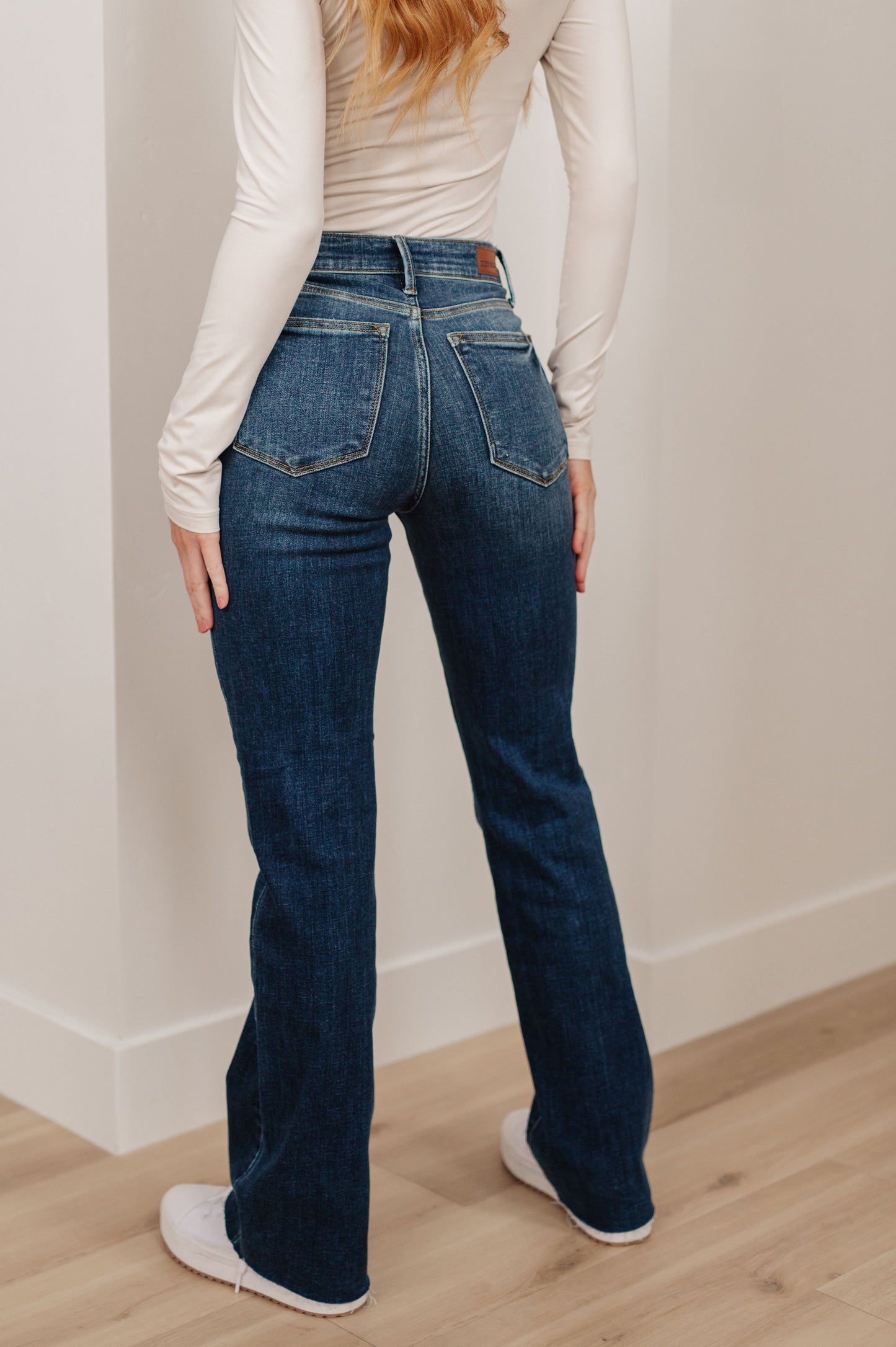 JUDY BLUE Josephine Mid Rise Raw Hem Bootcut Jeans