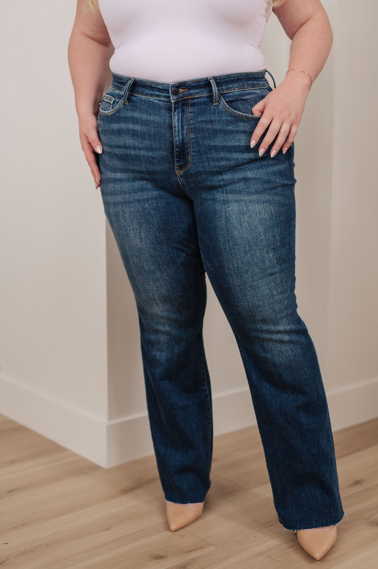 JUDY BLUE Josephine Mid Rise Raw Hem Bootcut Jeans